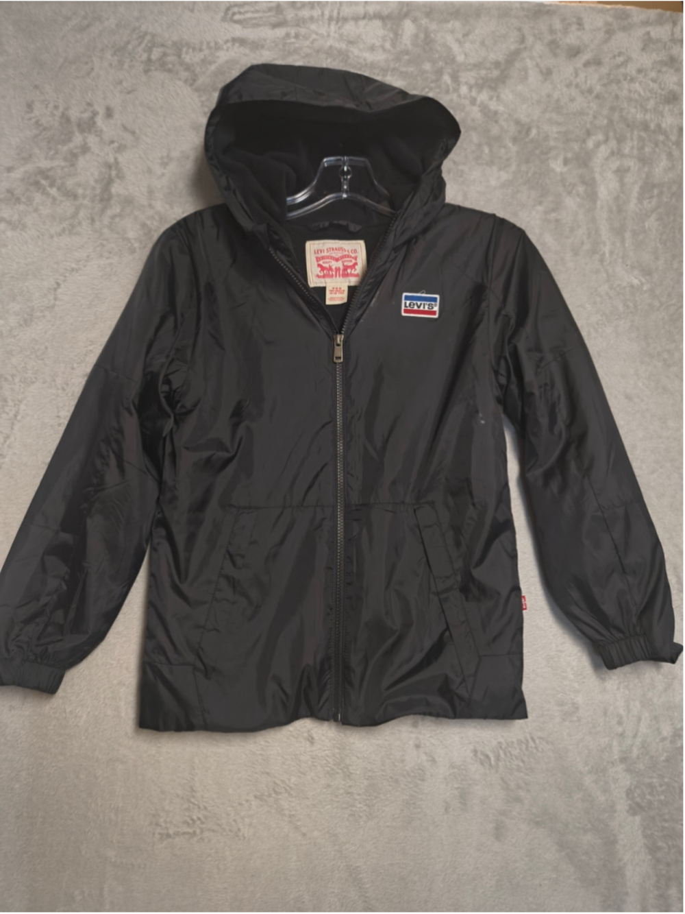 Levi's Kids Fleece-Lined Hooded Windbreaker Jacket Black Youth Medium M 10-12